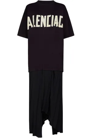 Balenciaga Vestito In Techno Plissé Con Logo