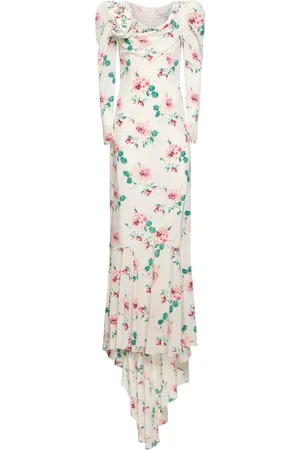 Alessandra Rich Vestito Maxi In Seta Stampata Con Applicazione