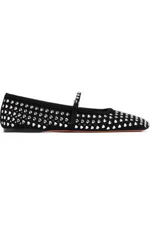 Amina Muaddi Ballerine Ane In Camoscio Con Cristalli 10mm