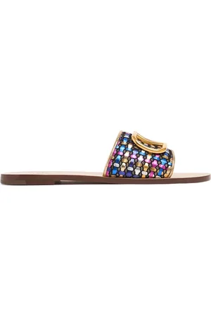 VALENTINO GARAVANI Sandali Bassi In Cotone Con Vlogo 5mm