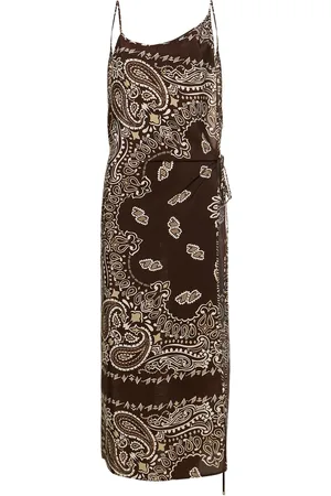 The Attico Vestito Midi In Twill Di Viscosa Stampata