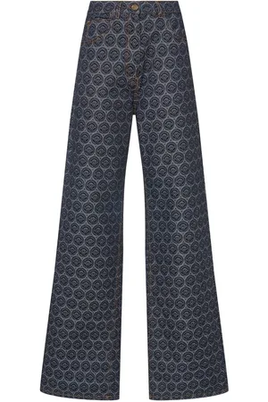 Etro Jeans Larghi Vita Alta In Denim Stampati