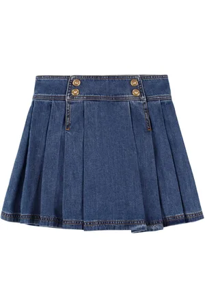 VERSACE Gonna In Denim Di Cotone Plissé