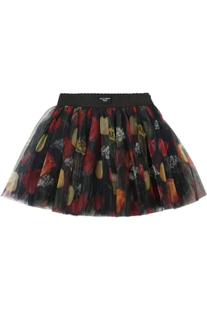 Dolce & Gabbana Minigonna In Tulle Stampa Floreale Con Logo