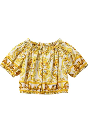 Dolce & Gabbana Top In Popeline Di Cotone Stampa Maiolica