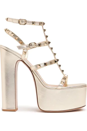 VALENTINO GARAVANI Sandali Rockstud In Pelle Metallizzata 155mm
