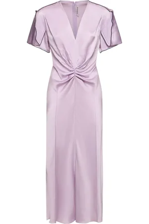 Victoria Beckham Vestito Midi In Raso Con Scollo A V E Arricciature
