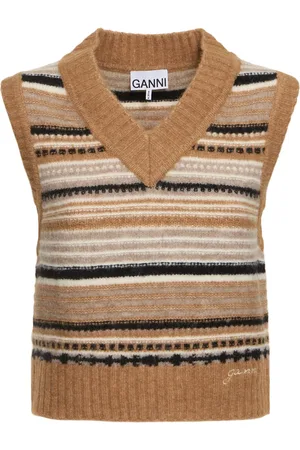 Ganni Gilet Morbido A Righe In Misto Alpaca