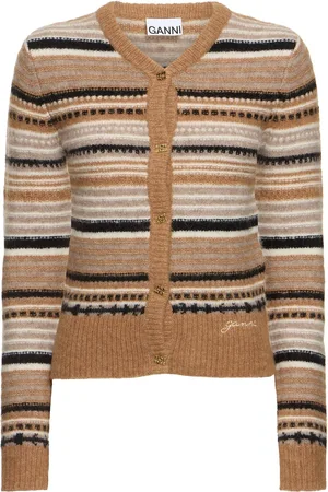Ganni Cardigan Morbido A Righe In Misto Alpaca