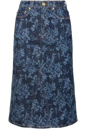 Ganni Gonna Midi In Denim Di Cotone
