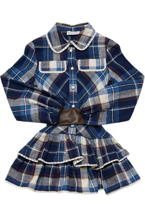 MONNALISA Vestito In Cotone Stampa Check Con Cintura