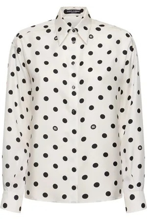 Dolce & Gabbana Camicia In Twill Di Seta A Pois Con Logo