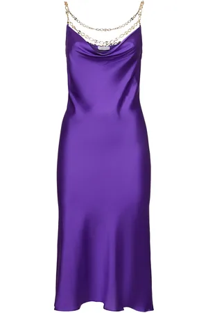 Paco rabanne Vestito Midi In Raso Con Catena
