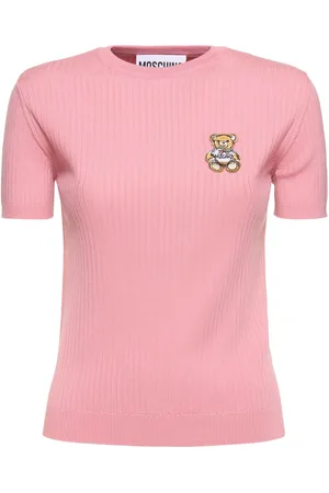 Moschino Top A Maniche Corte In Maglia Di Lana A Costine