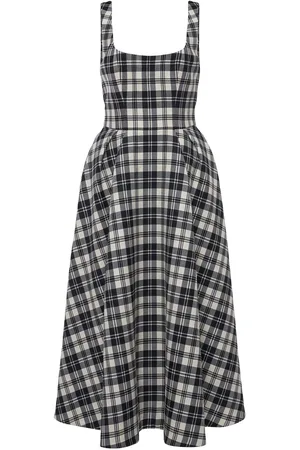 Alessandra Rich Vestito Midi In Tartan Di Lana