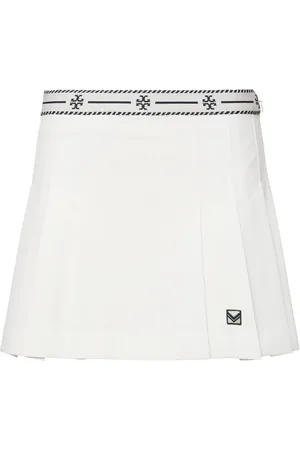 Tory Burch Minigonna In Twill Plissé Con Logo