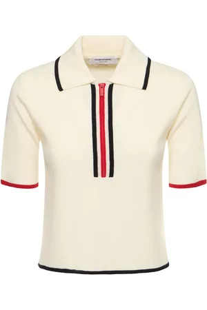 Thom Browne Top A Maniche Corte In Lana Punto Milano