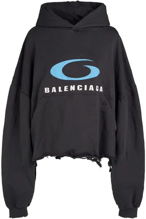 Balenciaga Felpa Cropped Icon Print In Cotone / Cappuccio