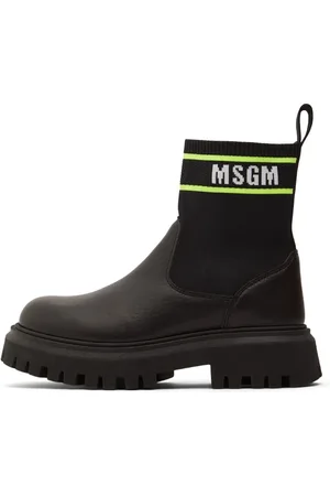 Msgm Stivali In Maglia E Pelle Con Logo