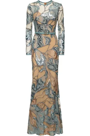 Elie saab Vestito Lungo In Tulle Con Ricami