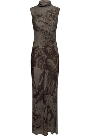 Acne Studios Vestito Lungo In Crepe Di Viscosa Stampata