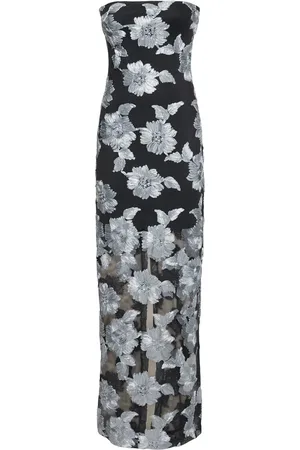 ROTATE Flower Print Mesh Long Dress