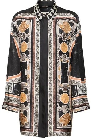 Roberto Cavalli Vestito Chemisier Marmo In Twill Di Seta / Stampa