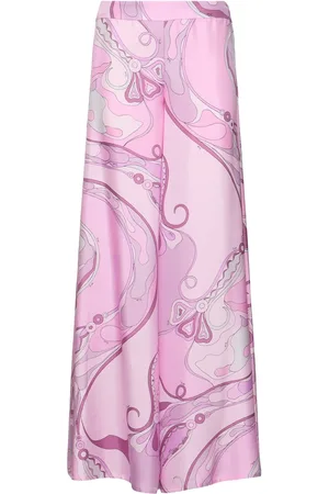 Puccini Pantaloni Palazzo In Twill Di Seta Stampata