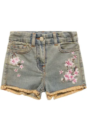 MONNALISA Shorts In Denim Con Ricami