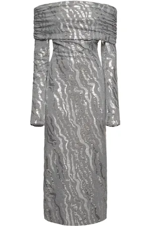 ROTATE Vestito Midi Con Spalle Scoperte E Paillettes