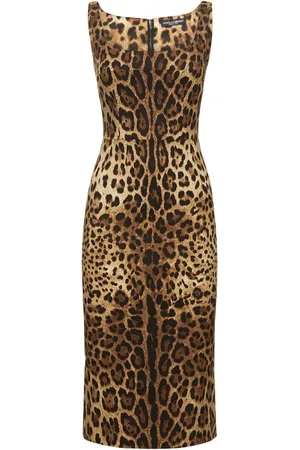 Dolce & Gabbana Vestito Midi In Seta Charmeuse Leopard
