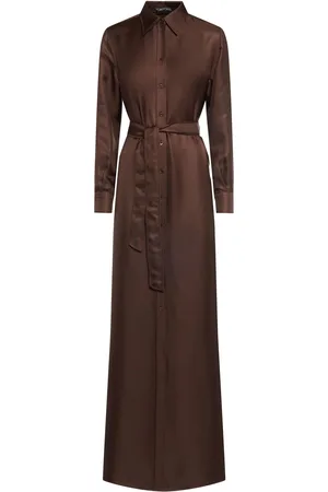 Tom Ford Vestito Lungo In Twill Di Seta Con Cintura