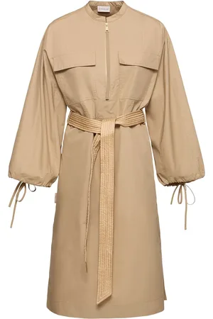 Moncler Vestito Midi In Popeline Di Misto Cotone / Cintura