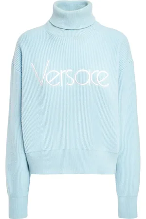 VERSACE Maglia Collo Alto A Costine Con Logo