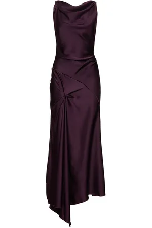 Victoria Beckham Vestito Midi In Crepe Di Raso Drappeggiato