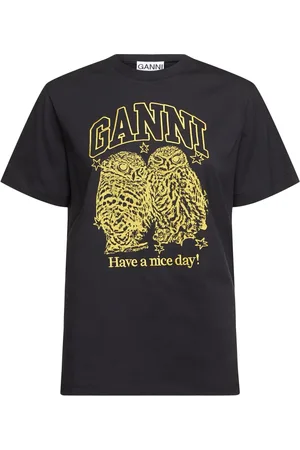 Ganni T-shirt Relaxed Fit Owls In Jersey