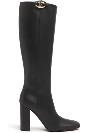 VALENTINO GARAVANI Stivali Alti In Pelle Con Vlogo 100mm