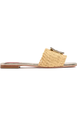 Roger Vivier Sandali In Rafia Con Fibbia Di Strass 10mm