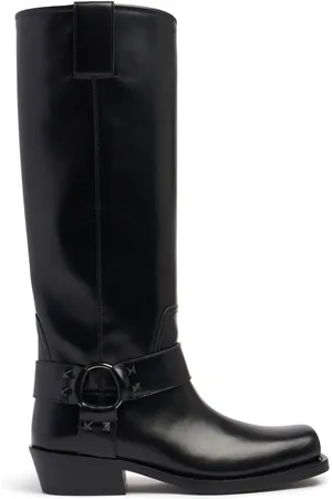 VALENTINO GARAVANI Stivali Biker Rockstud In Pelle 40mm