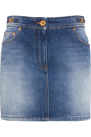 VERSACE Minigonna Vita Alta In Denim Di Cotone