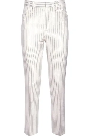Tom Ford Pantaloni Gessati Vita Alta In Lana E Seta