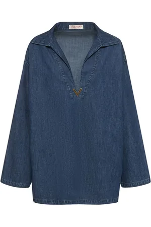 VALENTINO Camicia Kaftano In Denim Chambray Con Logo