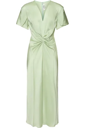 Victoria Beckham Vestito Midi In Crepe Di Raso Arricciato