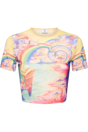 Casablanca T-shirt Cropped In Mesh Con Stampa