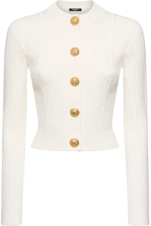 Balmain Cardigan Cropped In Maglia Di Misto Viscosa
