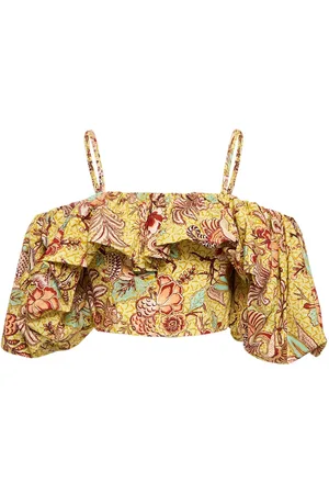 ULLA JOHNSON Top Con Spalle Scoperte Carla In Cotone Stampato