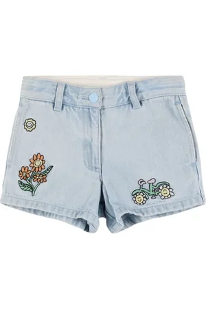 Stella McCartney Shorts In Denim Di Cotone Con Ricami