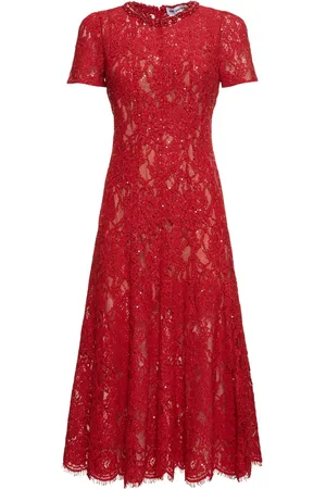 Self-Portrait Vestito Midi In Pizzo Con Paillettes