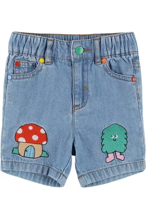 Stella McCartney Shorts In Denim Di Cotone Con Patch