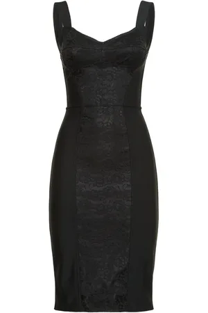 Dolce & Gabbana Vestito Midi In Pizzo E Raso Con Corsetto